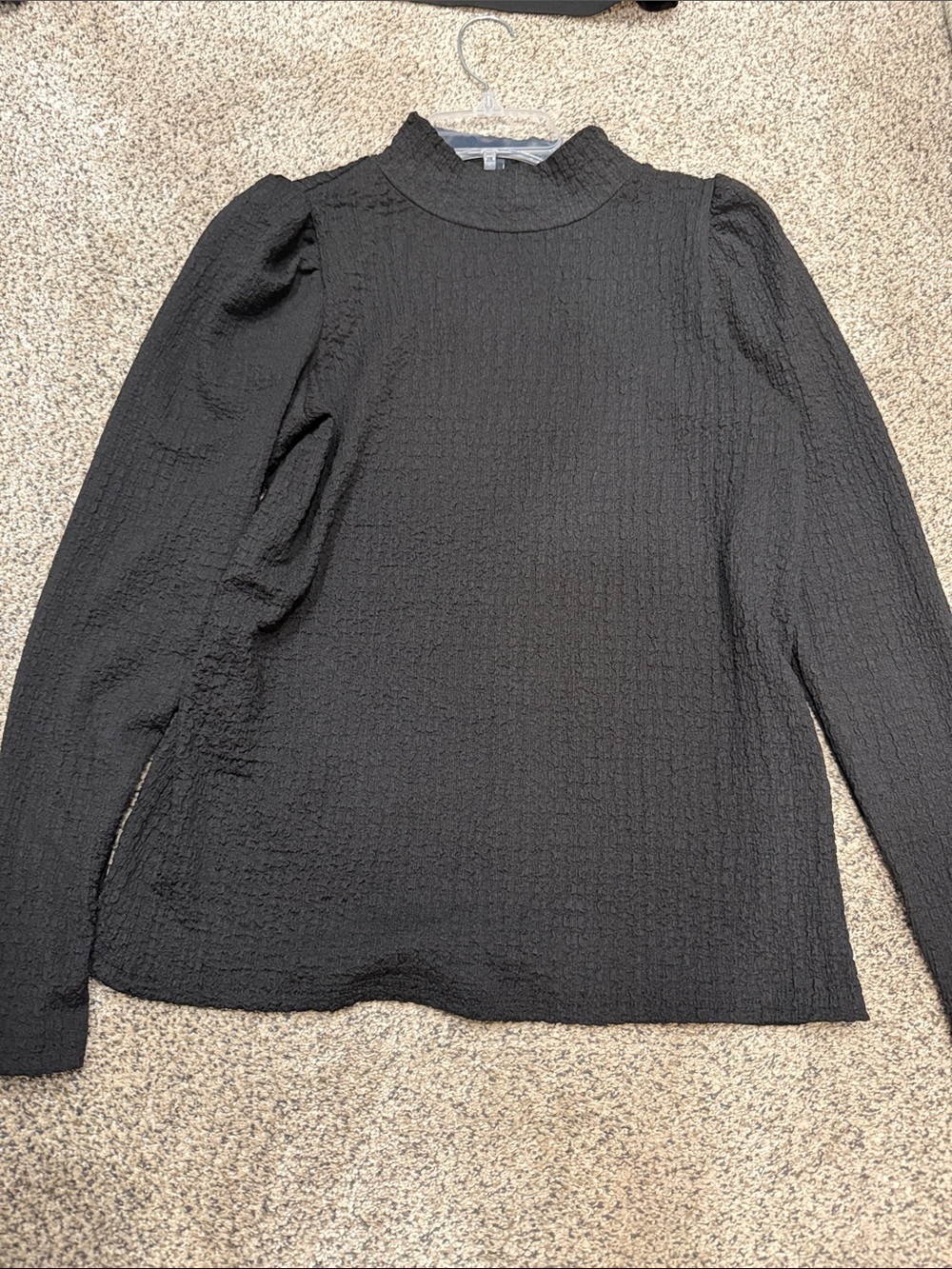 Mock-Neck Puff-Sleeve Blouse - Black